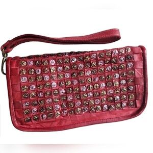 Platania Italian Red Leather Studded Wallet/Clutch bag